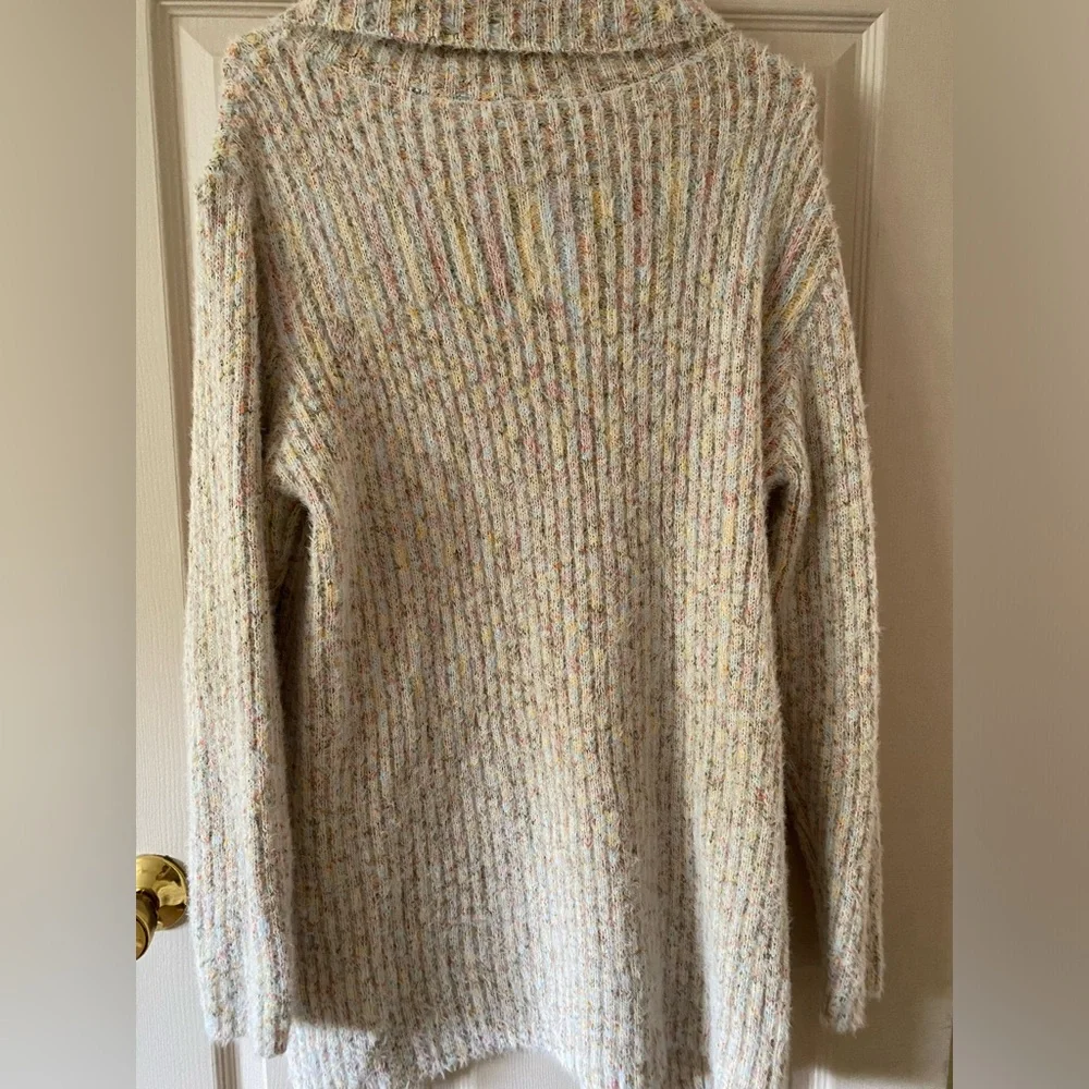 Lulu’s Sweet Whispers Ivory Multicolor Eyelash Knit Turtleneck Sweater Dress - Picture 4 of 6